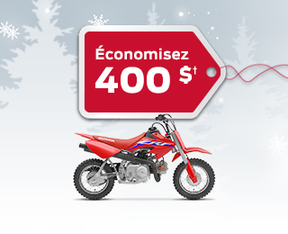 Un CRF50f sur un fond d'hiver avec des flocons de neige avec une économie d'étiquette cadeau de 400 $ annonçant un rabais de 400 $